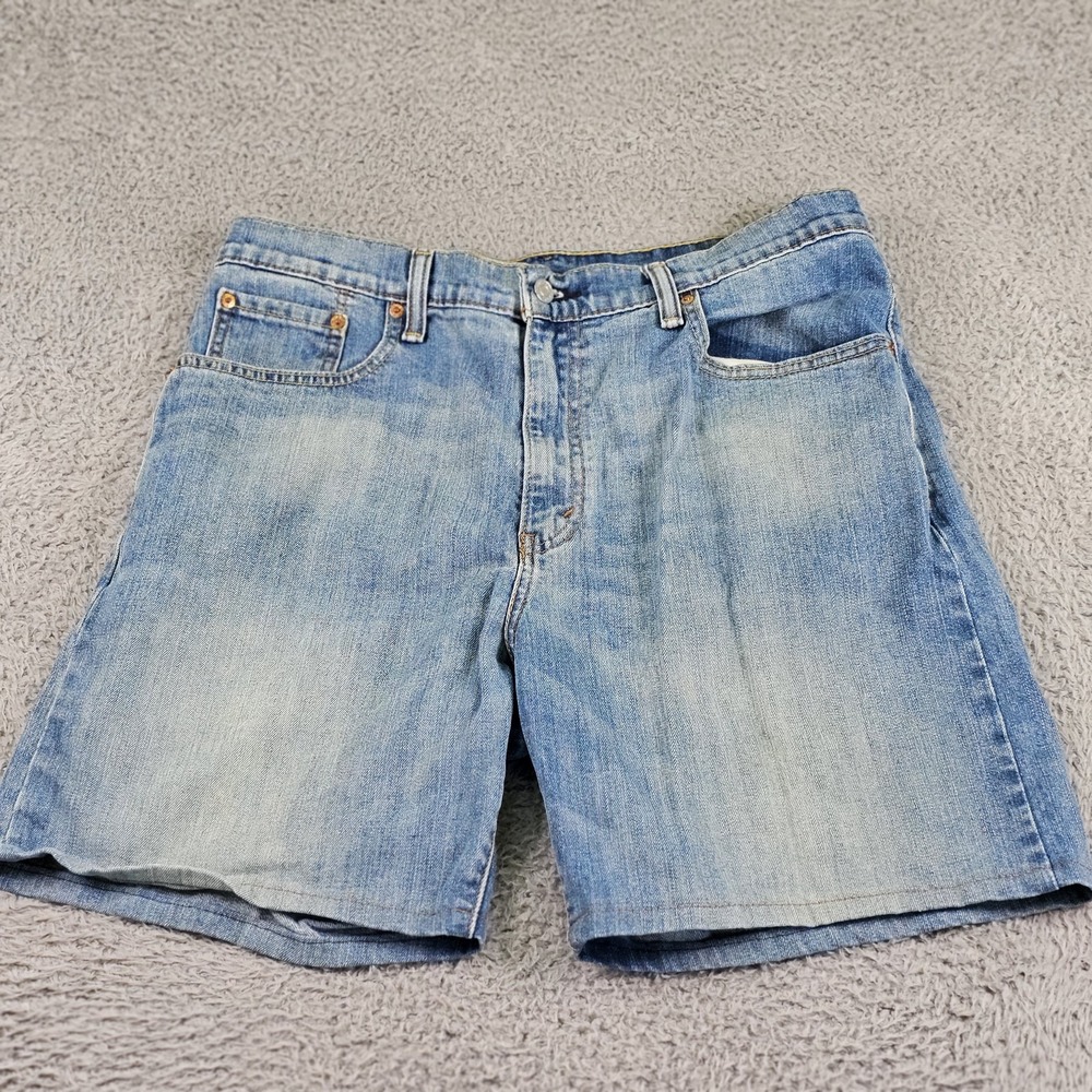Levis 569 Shorts Mens 34 Blue Denim Straight Loose Fit Distressed Casual
